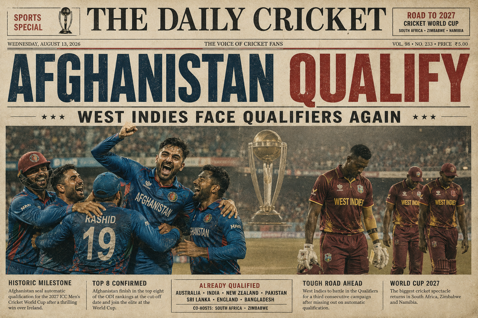 Afghanistan Qualify for 2027 World Cup, West Indies Wait