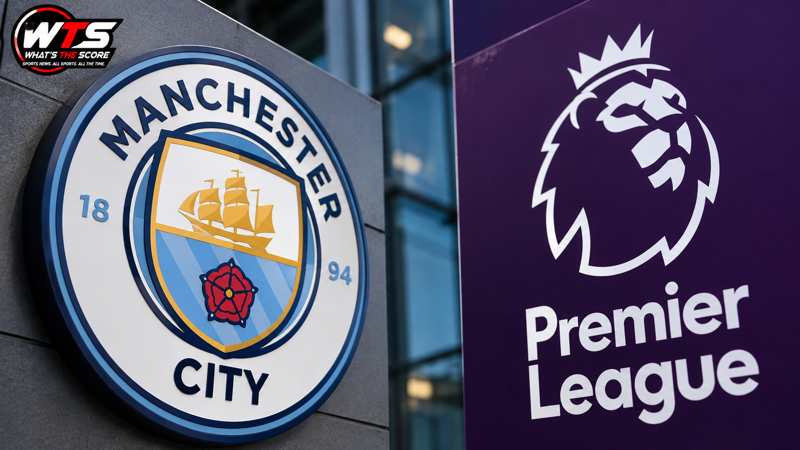 Manchester City and Premier League logos representing the independent Commission's 2026 verdict on serious financial rule breaches