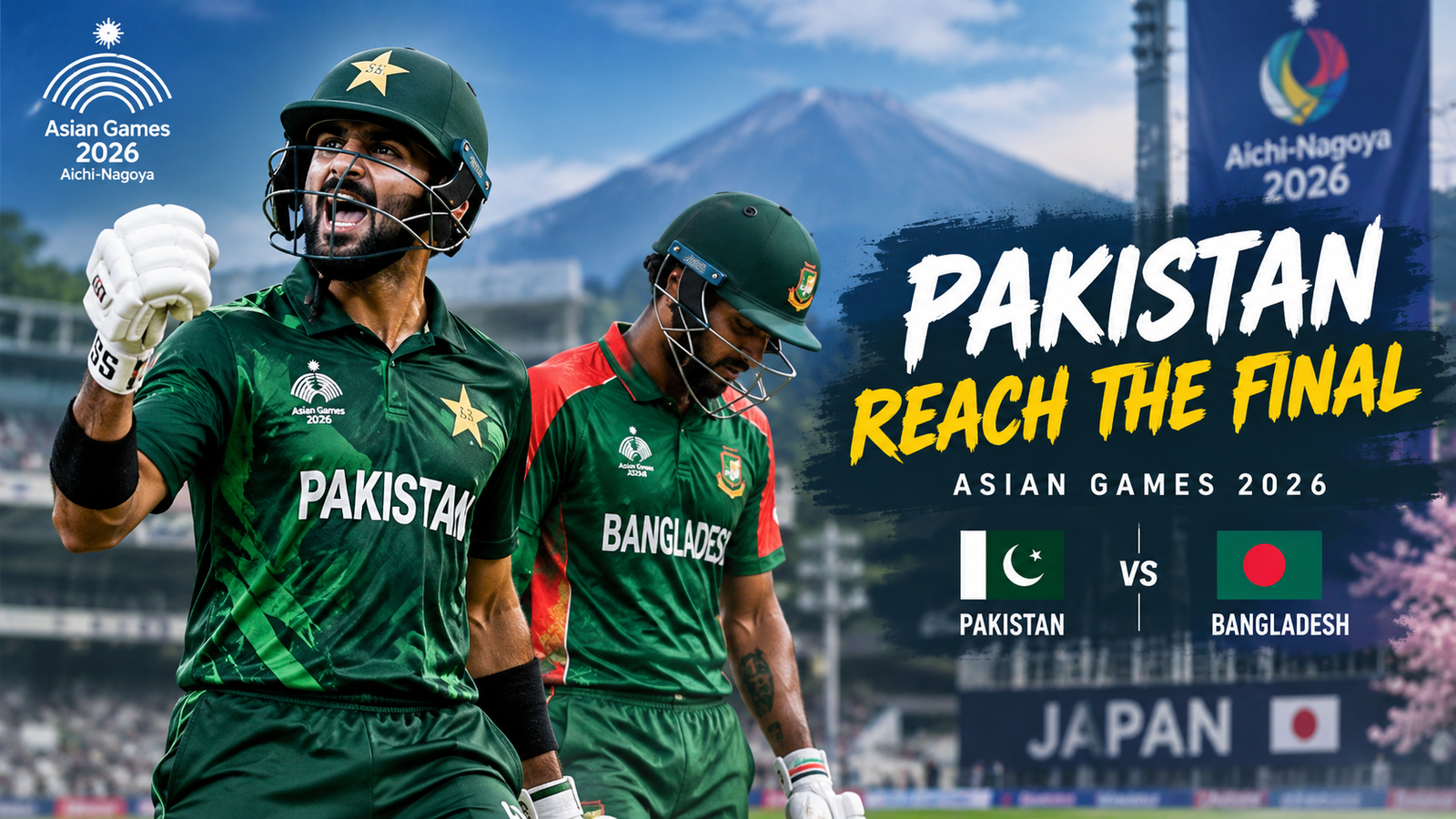 Pakistan cricket team celebrates semi-final victory over Bangladesh at the Asian Games 2026 in Japan