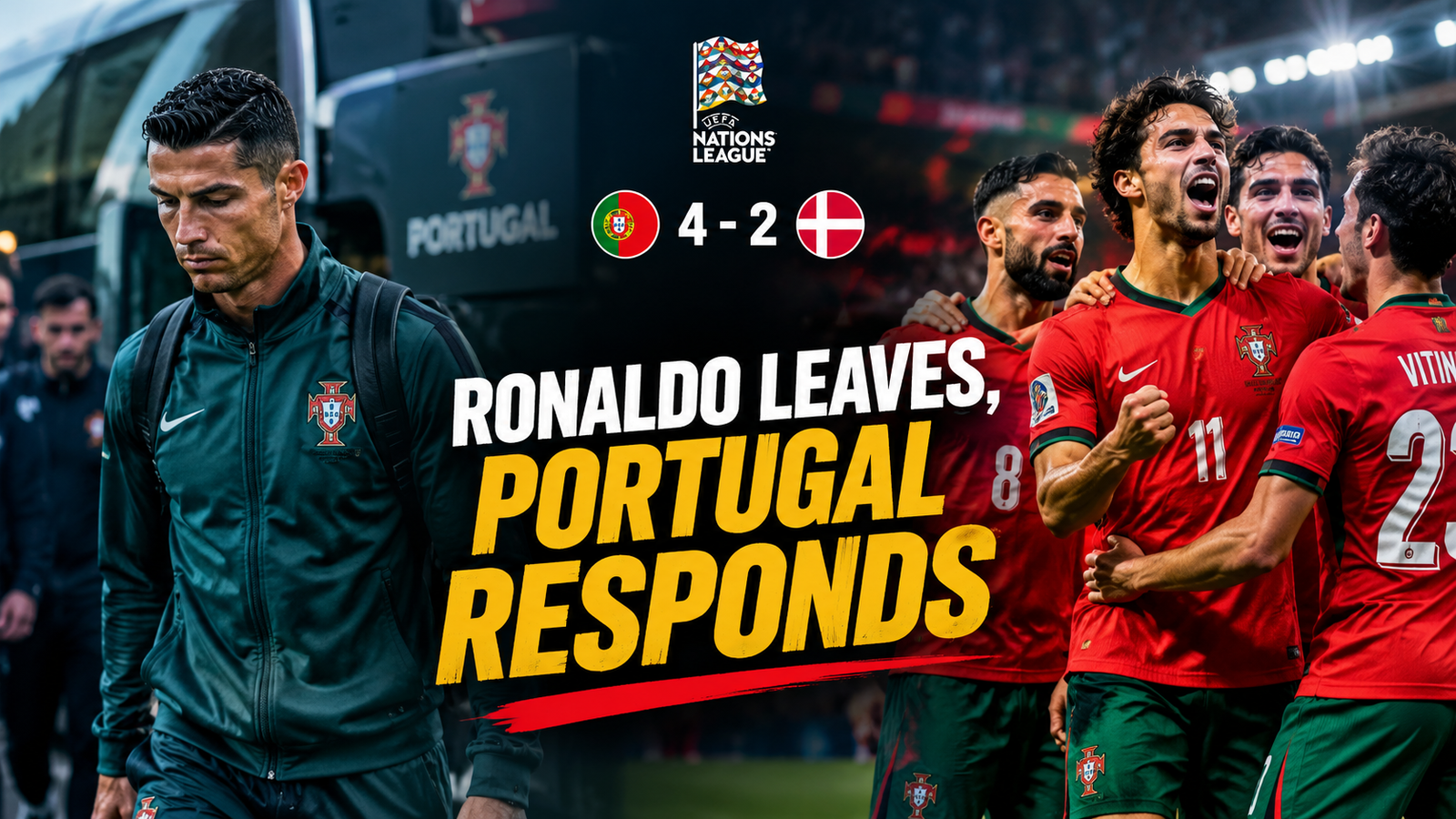 Cristiano Ronaldo leaving Portugal camp as Portugal defeat Denmark 4-2 in UEFA Nations League match.